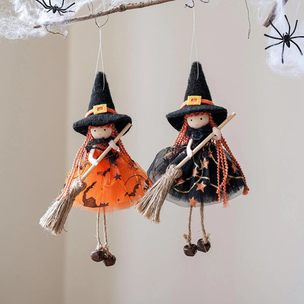 Halloween Witch Doll Hangable Kitchen Decor Broom Ornament Spooky