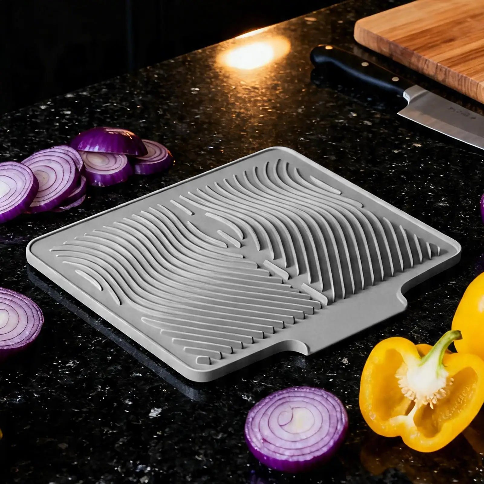 Dish Drying Mat 40x33cm Non-slip Heat Resistant Silicone Pad Built-in