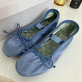 Korean Ballet Shoes for Women Flat 2024 Spring and Autumn New Style Butterfly Knot Silk Mary Jane Shoes Fairy Flat Shoes Women Zpaxo BLUE 35