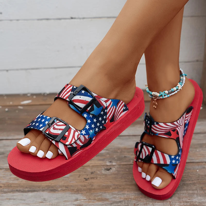 Round Open Toe Comfortable Hollow Out Breathable Double Buckle Strap Zpaxo