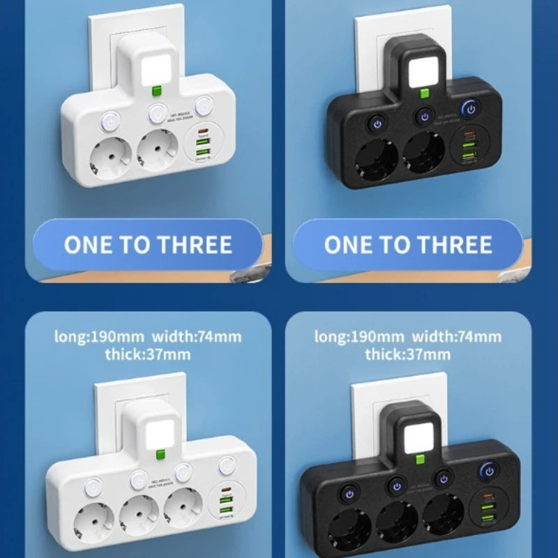 Power Strip Usb Multi-socket 2500w EU Type F Plug with Outlet Mobile Phone Charger for USB Wall Multi-Socket Power Strip Charger Zpaxo