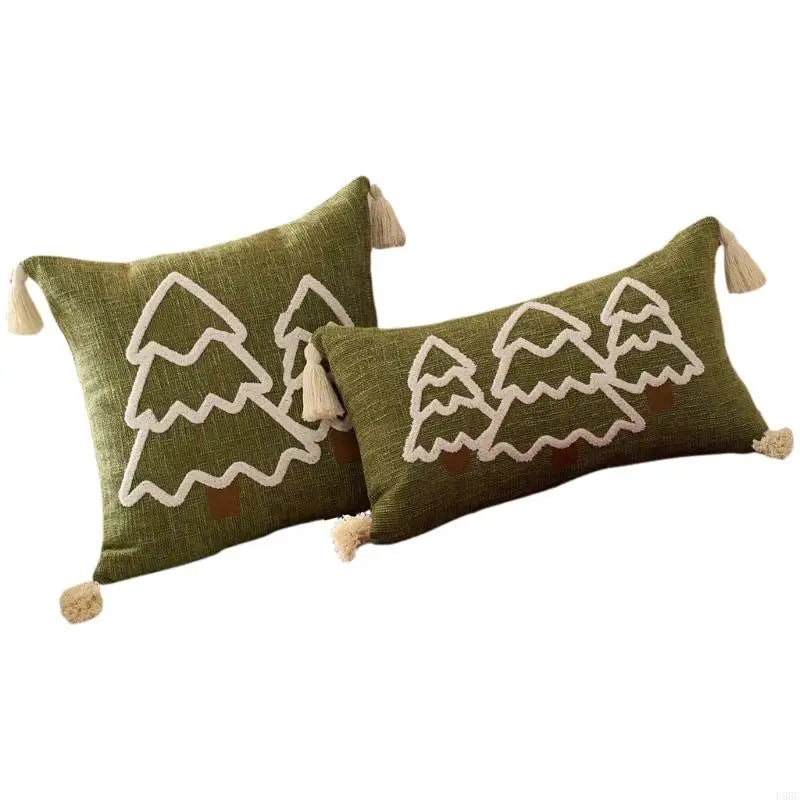 2Pieces Festival Embroidery Pillow Cover Cotton Linen Fabric Soft