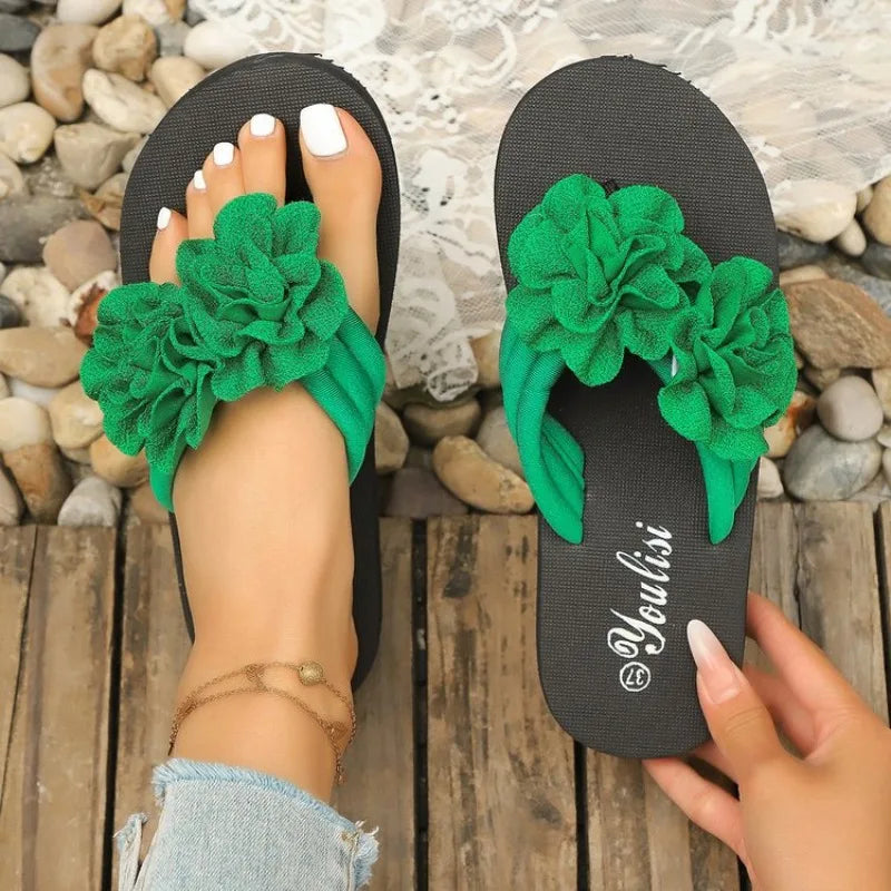 45 Flower Decor Flip Flops Women 2026 Summer Clip Toe Platform