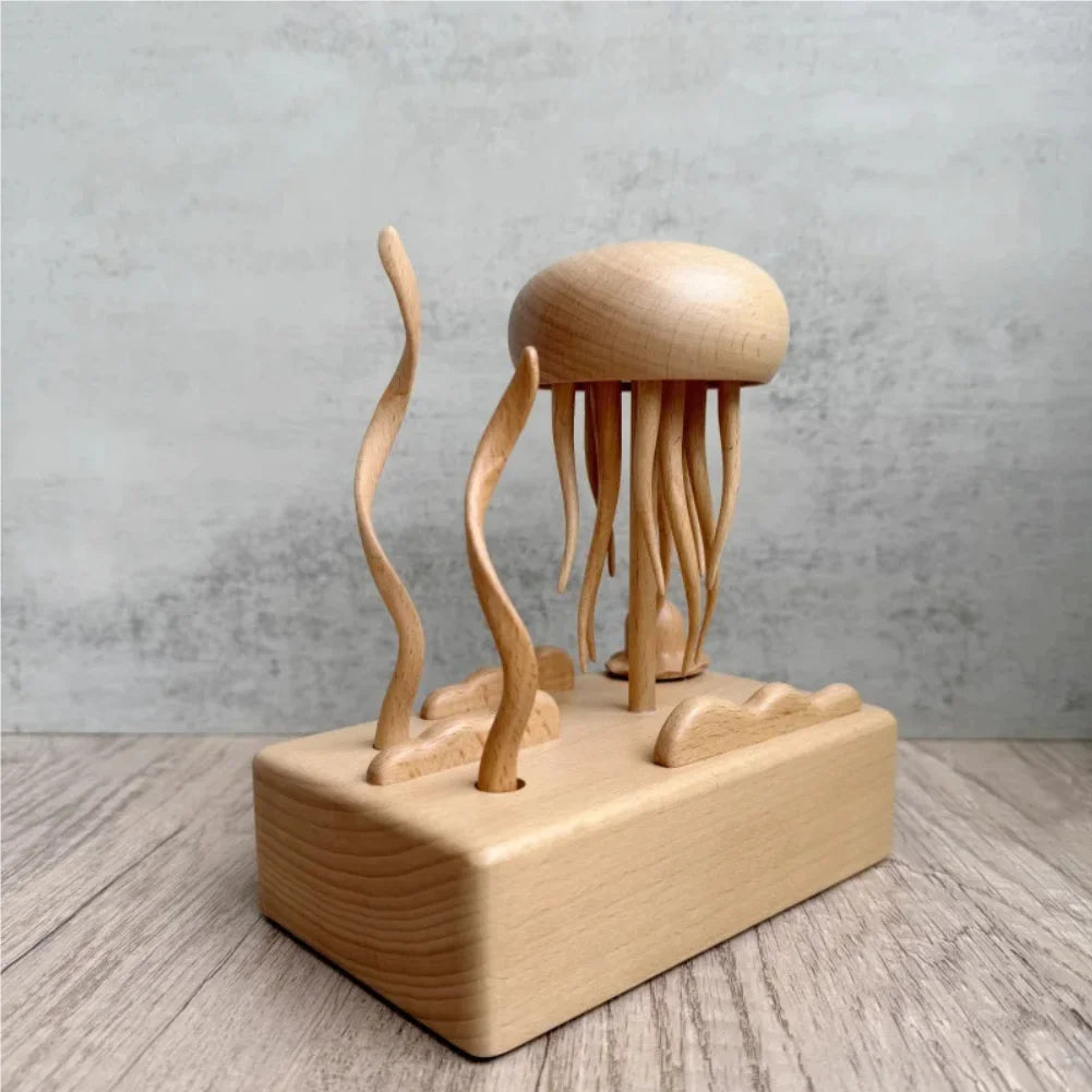 Mechanical Wooden Jellyfish Desktop Ornament | Stress Relief Decor Kinetic Wood Sculpture Zpaxo