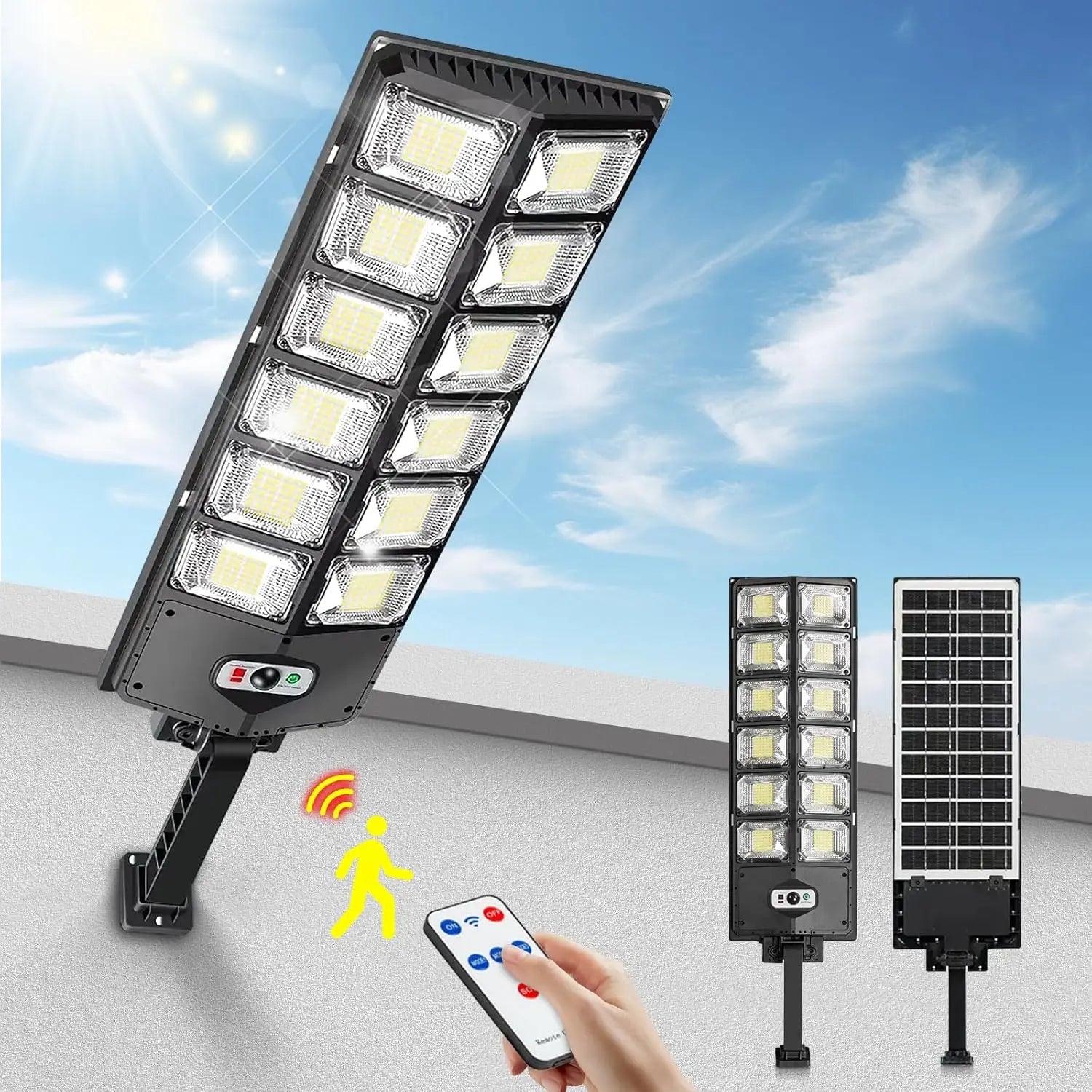 Outdoor Solar Street Light High Power with Solar Sensor Remote Control Wall Flood Light for Yard Garage Garden 504/336/240 LEDs Zpaxo
