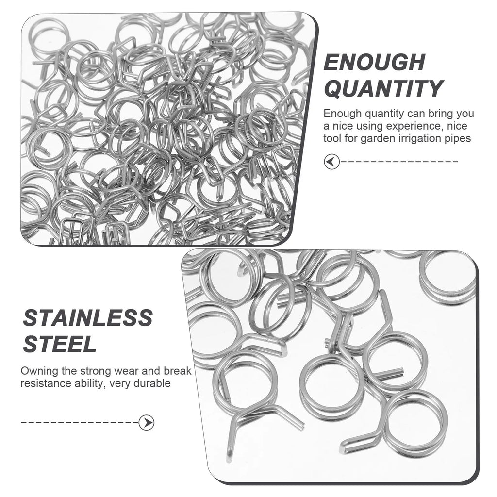 100Pcs Stainless Steel Clamp Strong Wear Resistant Hose Spring Clip for Garden Irrigation Water Pipe Air Fuel Vacuum Tube Zpaxo