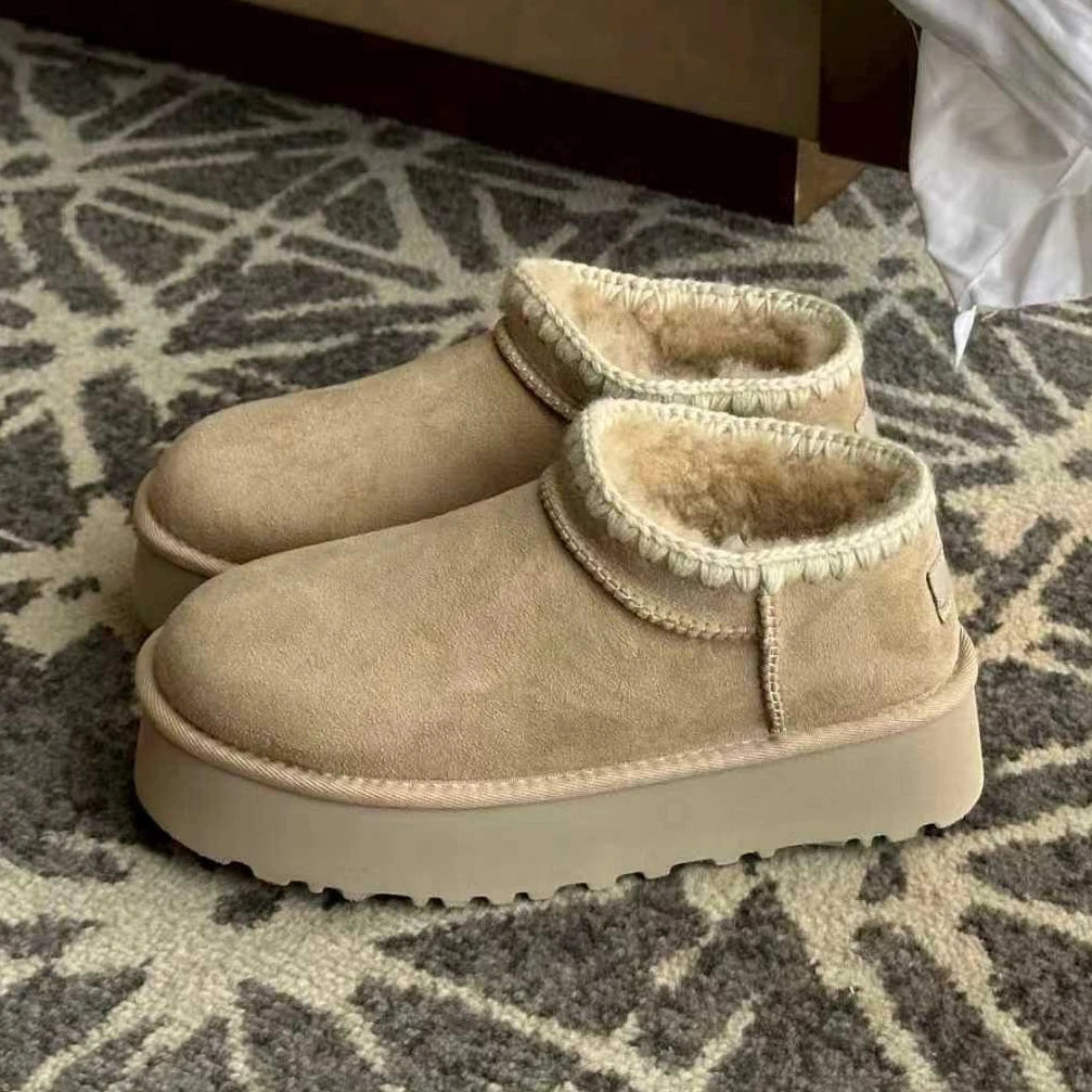 Women S Cotton Slippers Flats Platform Mules Shoes Suede Snow Boots