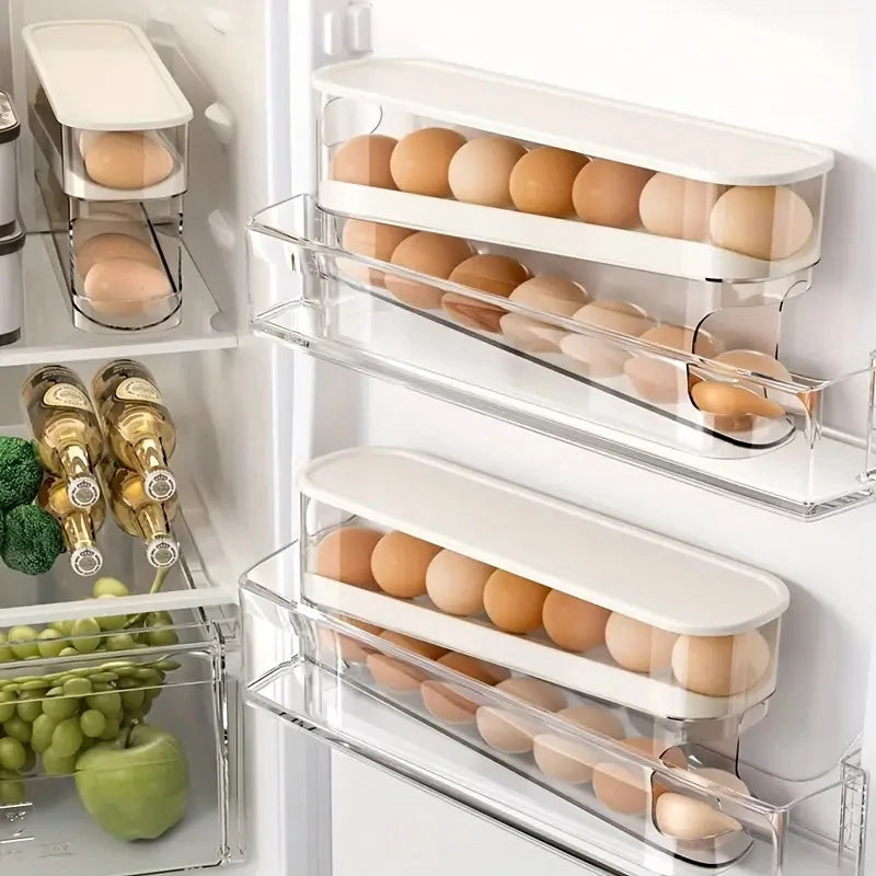 Auto-Rotating Clear Egg Holder | 2-Layer Fridge Organizer, Freshness PET/PP Storage | Space-Saving Kitchen Essentials Zpaxo