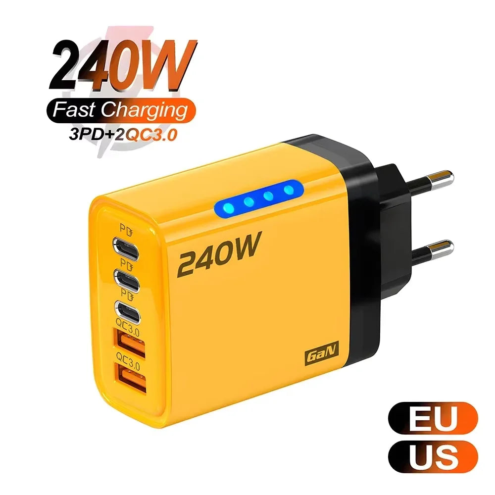 240W 5-Port USB-C Fast Wall Charger – QC 3.0 Multi-Device USB Wall Charger Zpaxo