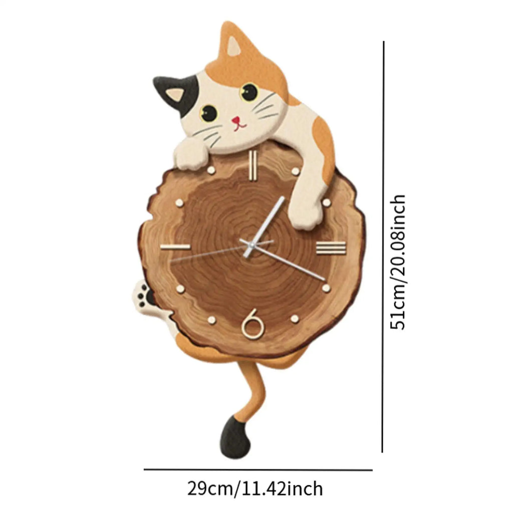 Creative Fun Cat Wall Hanging Clock Stylish Cute Pendulum Decorative Clock Wall Ornament for Bedroom Kids Room Home Decor Gift Zpaxo