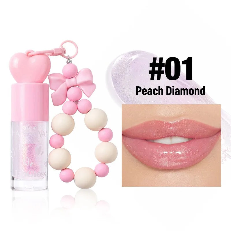 4 Colors Water Light Mirror Lip Gloss Makeup Cute Bow Bracelet Moisturizing Hydrating Lip Oil Pearlescent Fine Shimmer Lip Glaze Zpaxo 01
