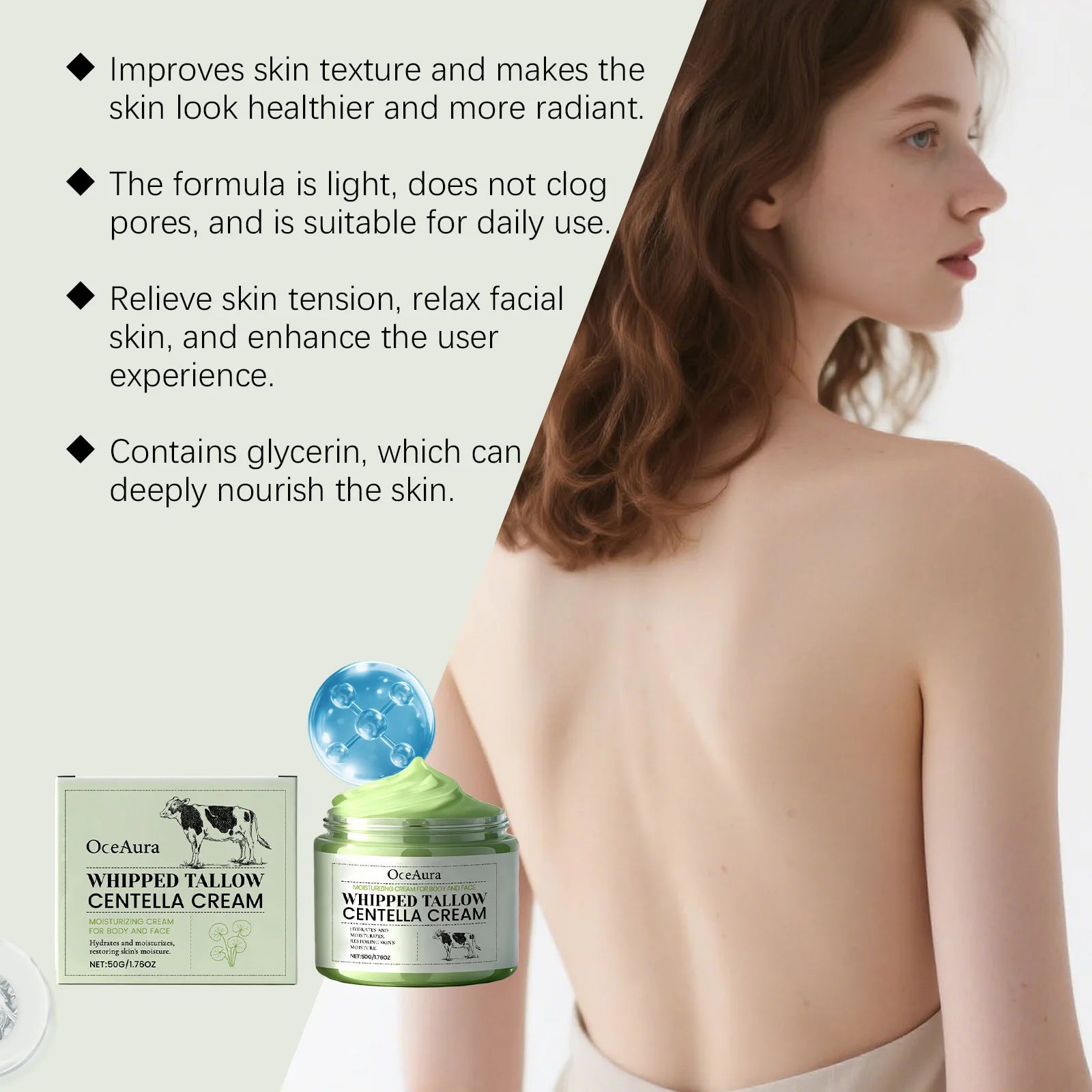 Tallow & Cica Repair Cream Deep Hydration Anti-Wrinkle Face Moisturizer Rich Cream for Dry Sensitive Skin Winter Skincare Zpaxo