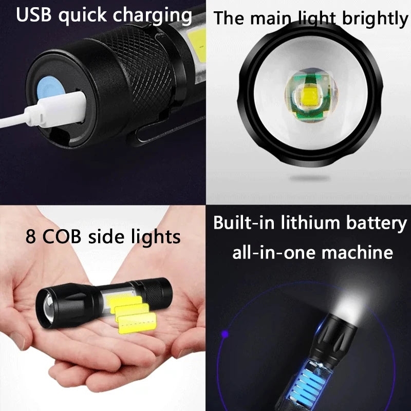 Rechargeable Mini Led Flashlight Zoomable Portable Outdoor Camping