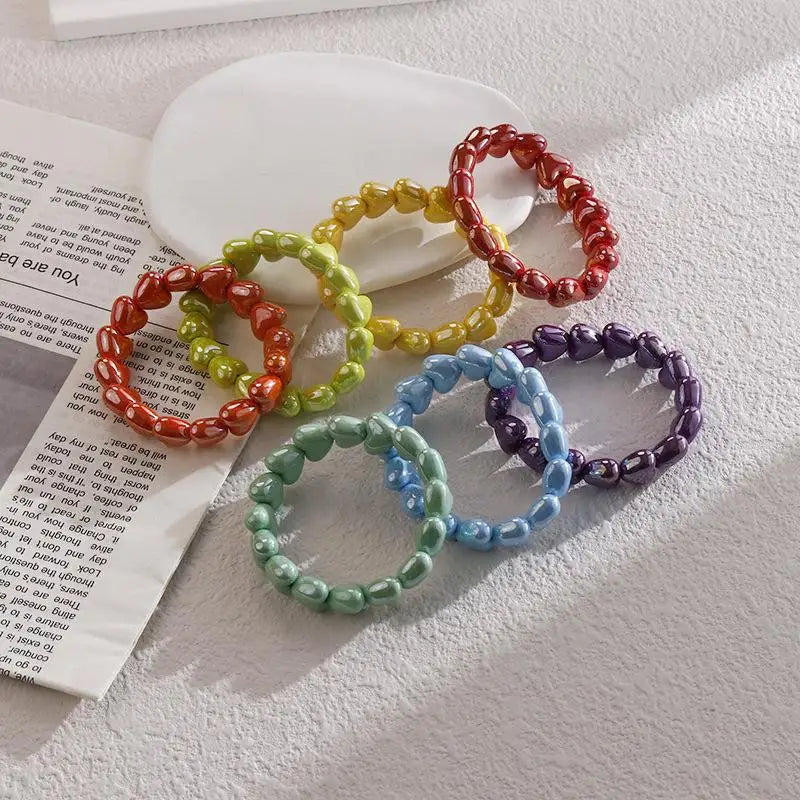 Heart Beaded Bracelet Fashion Sweet Colorful Retro Women Jewelry Zpaxo