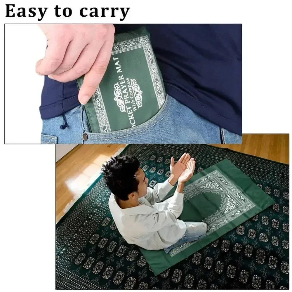 Muslim Prayer Rug Portable Large Braided Mats Simply Print Compass