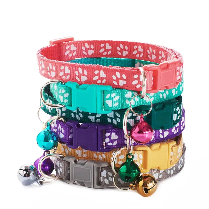 Adjustable Pet Collar with Bell & Paw Print | Cat & Small Dog