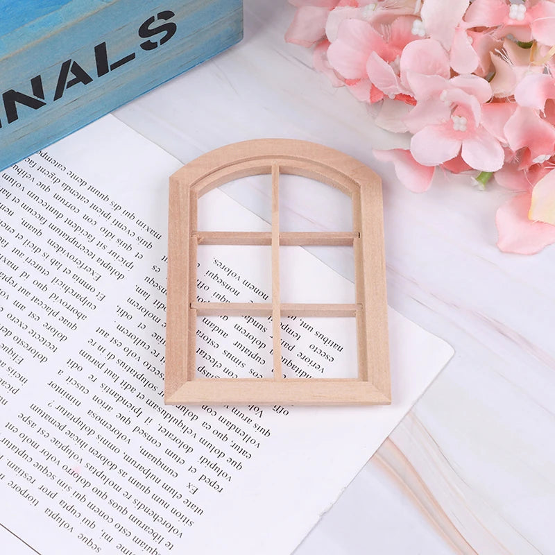 ▶1:12 Dollhouse Miniature Wooden Arched Window Model Furniture Accessories Zpaxo 1Pc