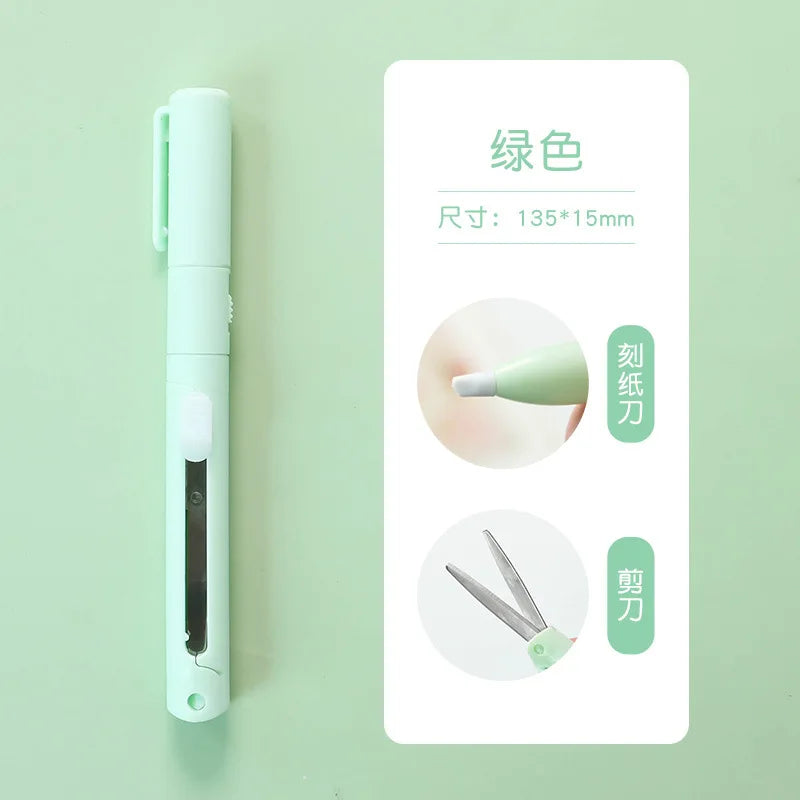 2 In 1 Mini Engraving Knife DIY Scrapbook Cutting Accessories School Office Stationery Gear For Student Stationery Kit Supplies Zpaxo Green