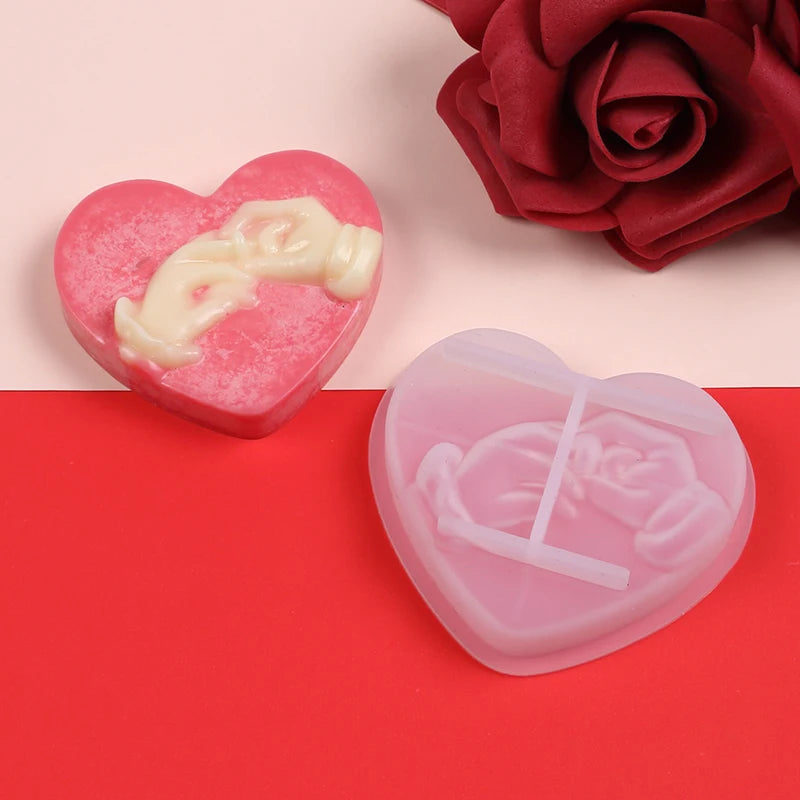 3D Hand in Hand Heart Candle Silicone Mold for Wedding Proposal DIY Handmade Soap Soap Clay Wax Craft Valentine's Day Gift Zpaxo