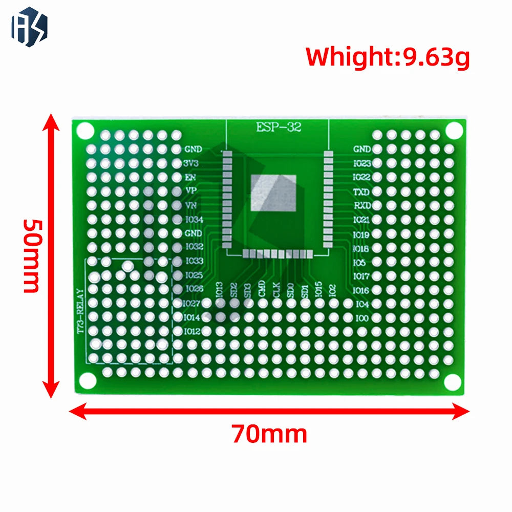 50x70mm Double Sided Protoshield Universal Perf Board Compatible with ESP8266 ESP32 Circuit Wiring Zpaxo