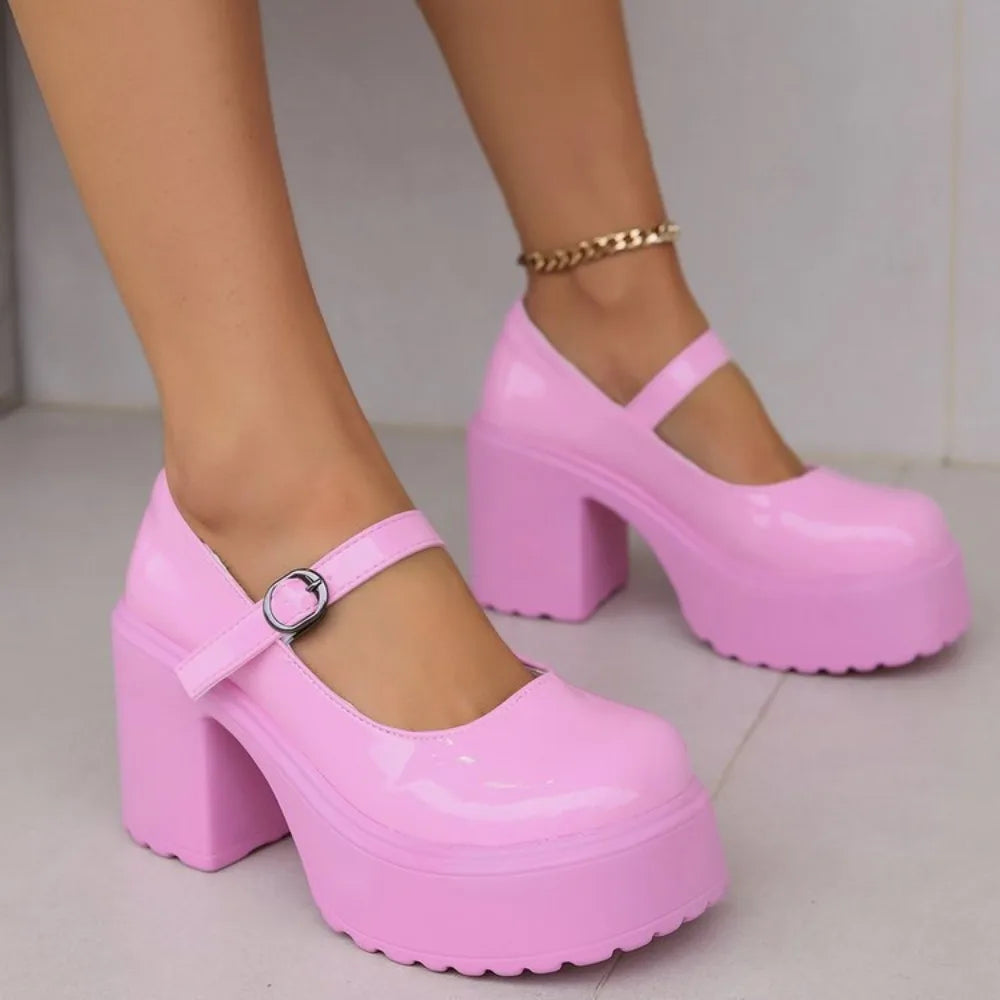Black Heels Mary Jane Shoes Women 2026 Goth Chunky Platform Pumps