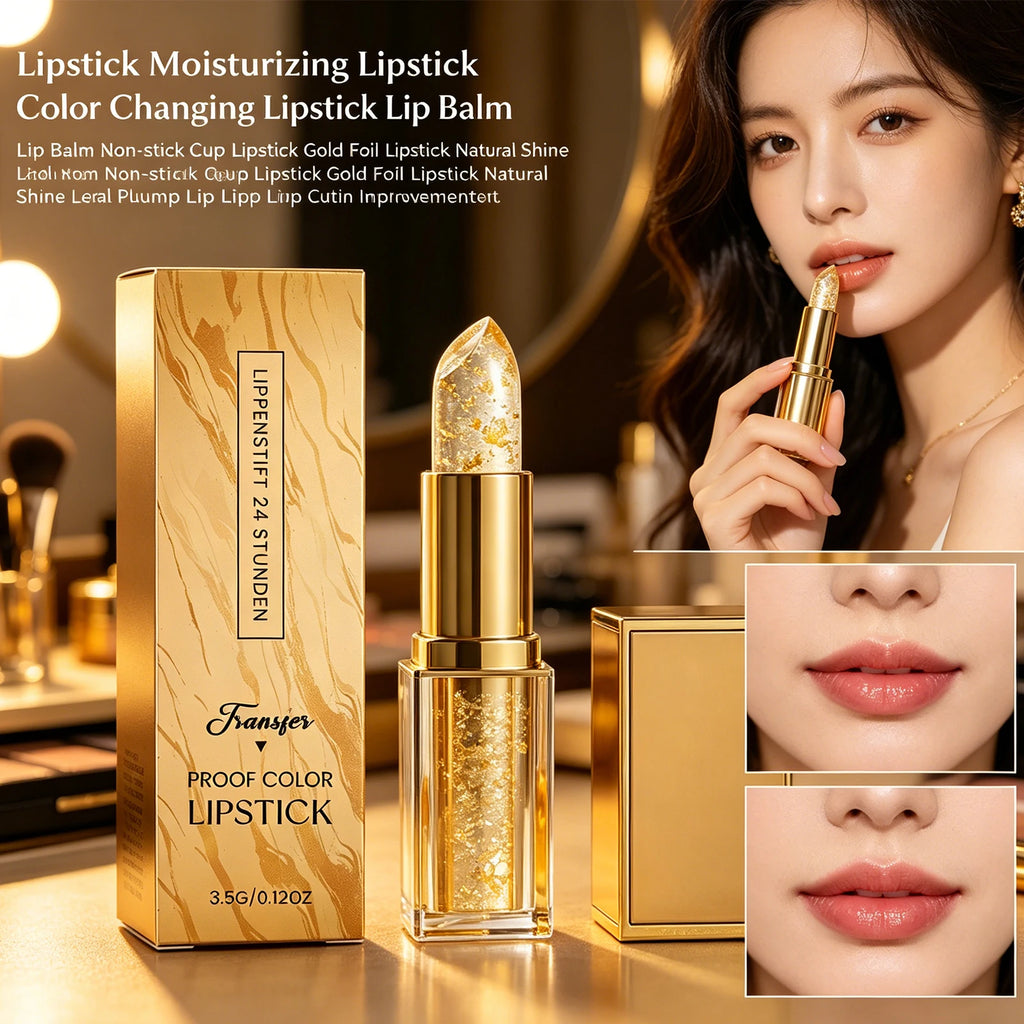 Gold Foil Color Changing Lip Balm Hydrating Moisturizer Light Texture Natural Lip Gloss Exfoliate Prevent Dry Crack Plump Lip Zpaxo