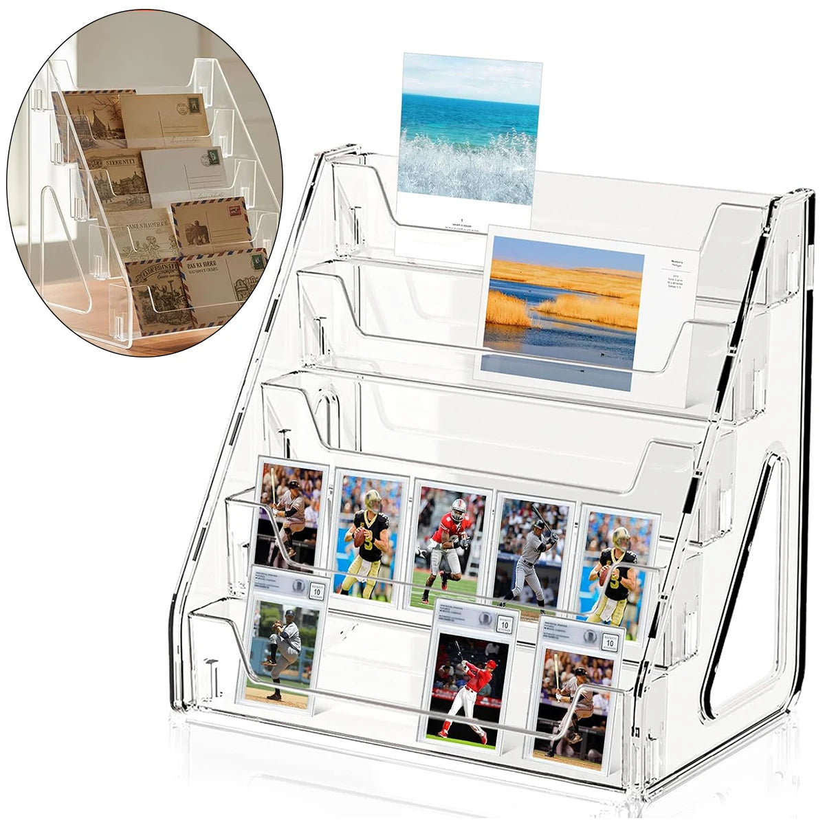 5-Tier Clear Acrylic Card Display Stand for Graded Sports Cards