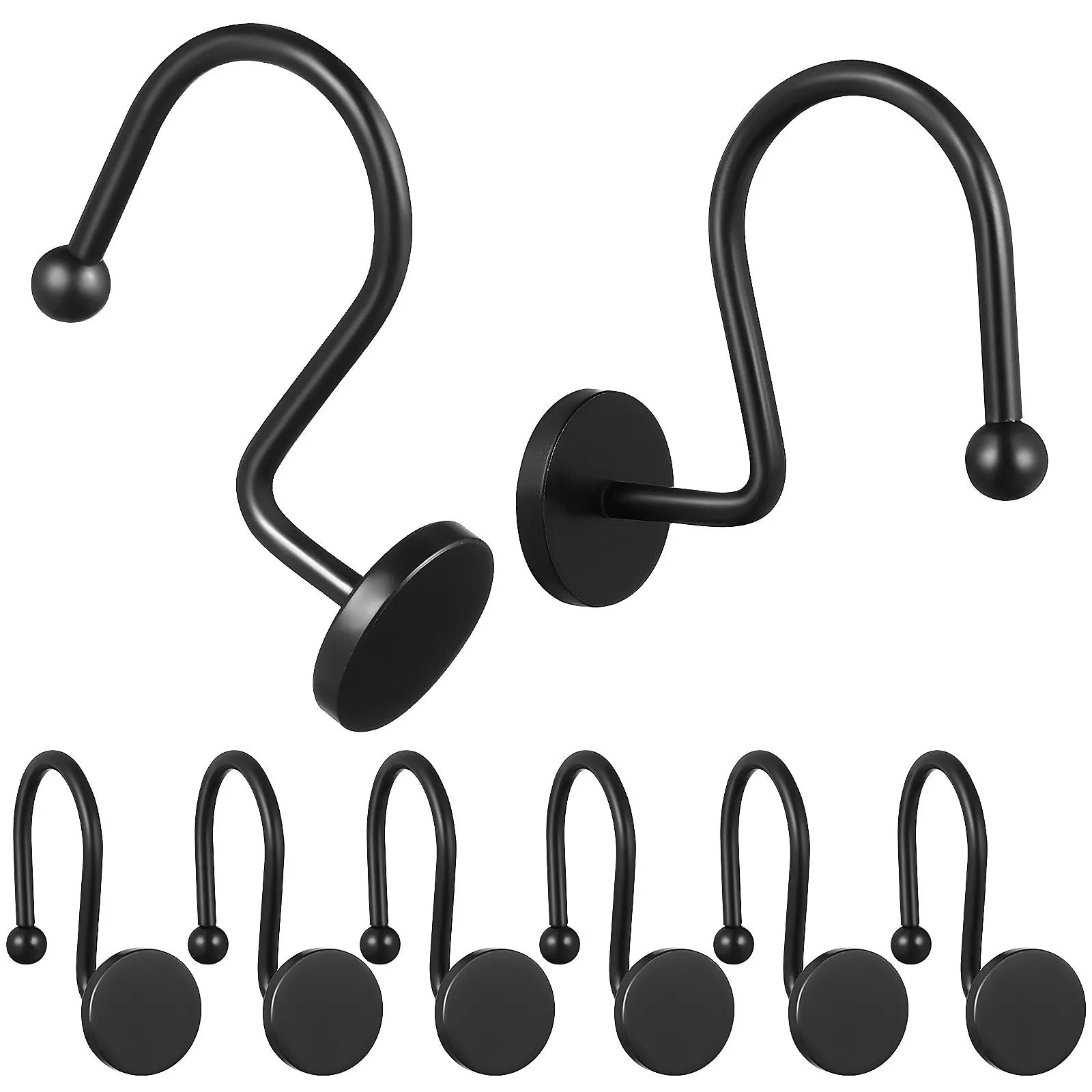 Shower Curtain Hooks Iron Black Simple Elegant Bathroom Holders Heavy