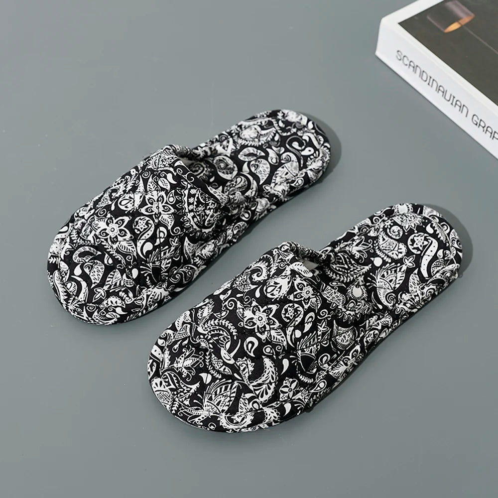 Women Home Slippers Soft Cotton Floral Floor Shoes Antislip Bedroom