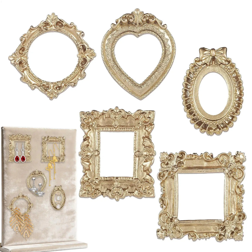 Mini Picture Frame Retro Baroque Style Golden Resin Scrapbooking Embellishments Desktop Ornaments Mini Photo Booth Props Zpaxo