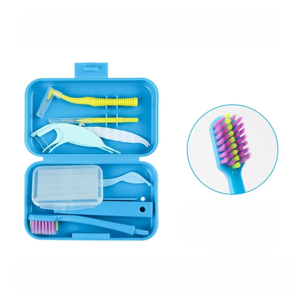Travel Portable Orthodontic Oral Dental Cleaning Kit Foldable Toothbrush Orthodontic Wax Interdental Brush Oral Cleaning Care Zpaxo Blue