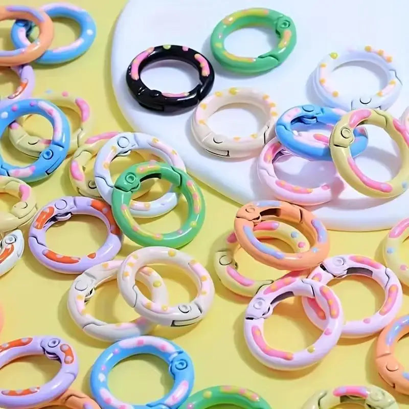 8pcs random Alloy Key Rings – Colorful Donut Spring Gate Carabiners, Keychain Connectors for Jewelry & Crafts Zpaxo