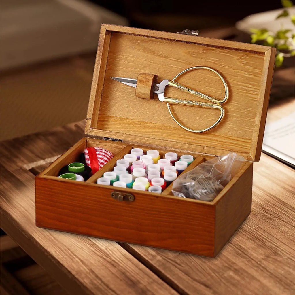 Vintage Wooden Sewing Box – 3-Compartment Organizer Wooden Sewing Box Zpaxo
