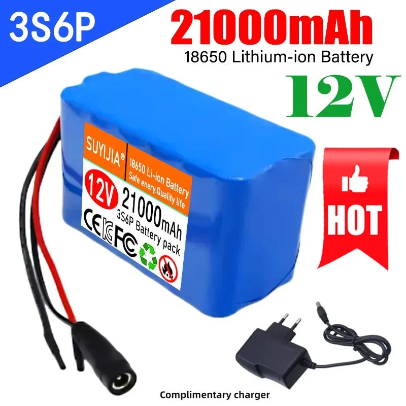 3S6P 12V 21000mAh Rechargeable 18650 Lithium Battery Pack DC 12.6V Charger with BMS for scooter CCTV Audio Amplifier Cam Monitor Zpaxo
