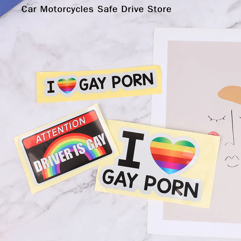 I Love Gay Porn Rainbow Car Stickers Creative LGBT Waterproof Truck