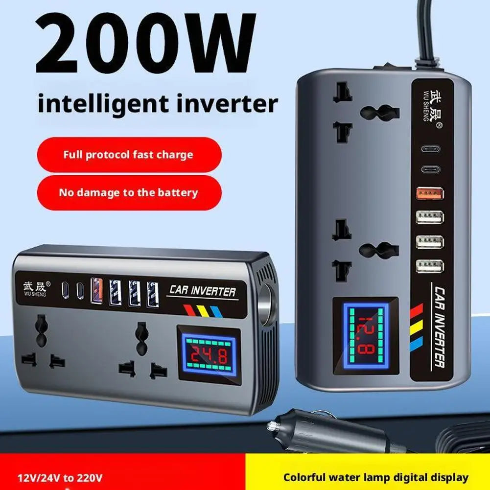 Portable Automotive Charger Inverter 12V/24V To 220V Car Inverter Converter Fast Charging Ports 3 USB Ports Vehicle Accessories Zpaxo