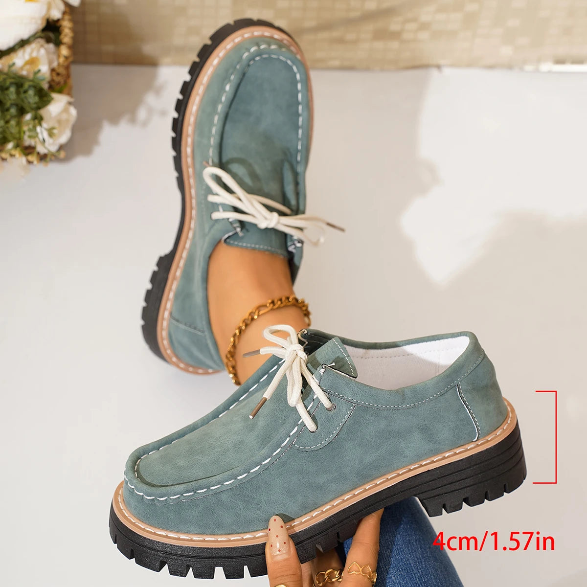 Women Loafers 2025 New Thick Heel Chunky Sole Flats Shoes Comfortable Sneakers Women Spring Autumn British Style Women Shoes Zpaxo green 36