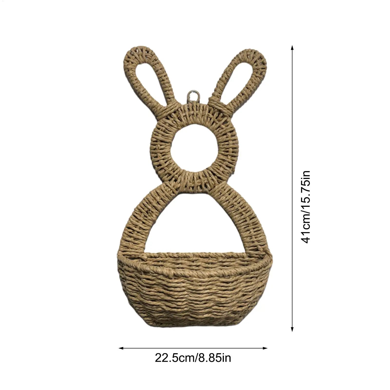 Rattan Woven Easter Bunny Wall Basket Pocket Decor Handmade Rabbit