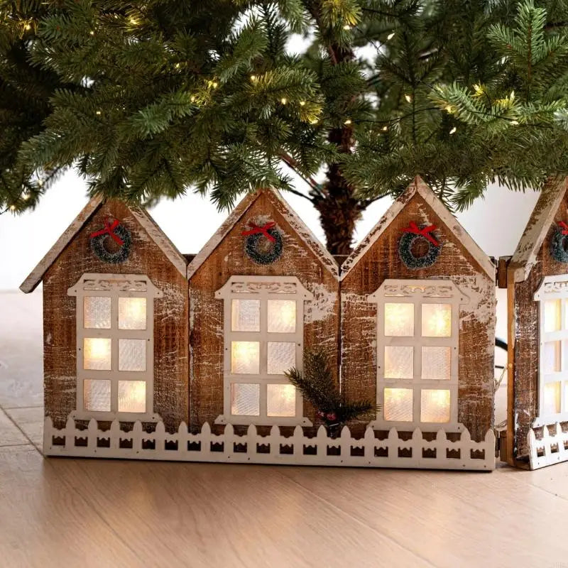 LED Illuminated Christmas Tree Collar Wooden Decorative Base Easy
