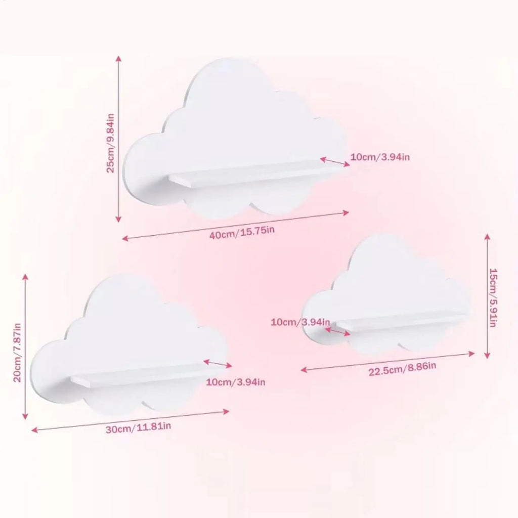 3 Cute Cloud Shaped Floating Wall Shelf Aesthetic Room Decor Storage