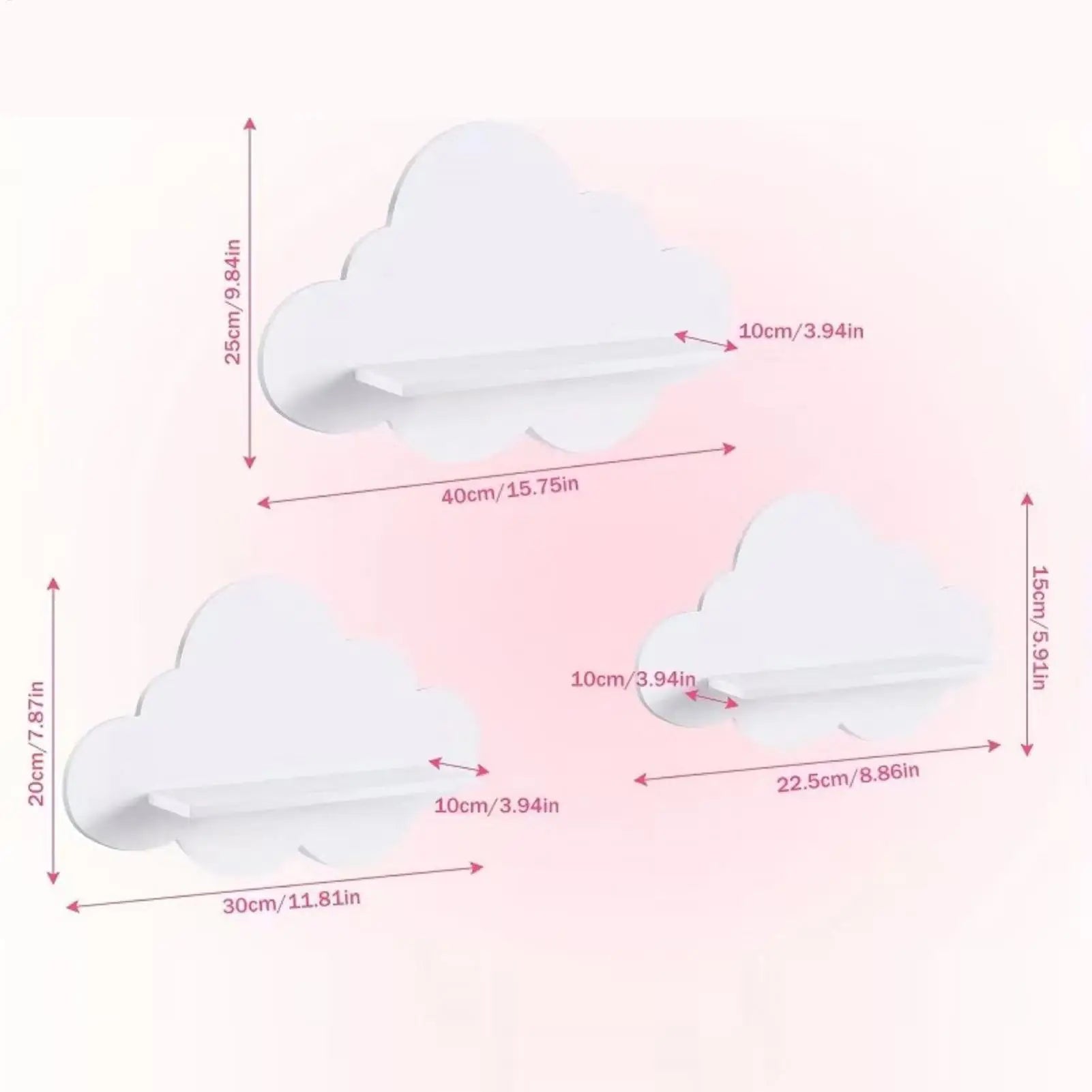 3 Cute Cloud Shaped Floating Wall Shelf Aesthetic Room Decor Storage