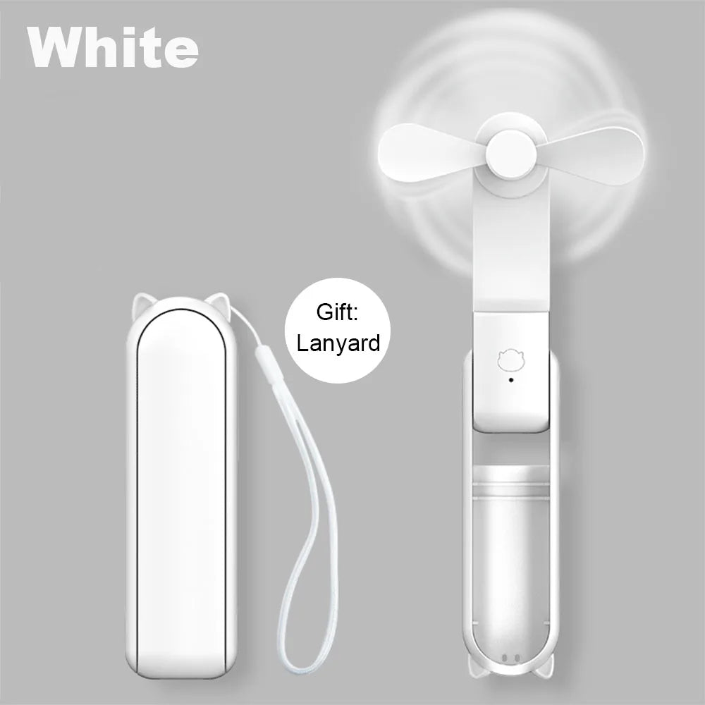Mini Handheld Fan USB Rechargeable Small Foldable Pocket Personal Zpaxo White No plug