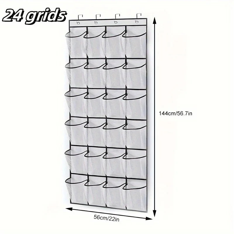Over Door Shoe Organizer 24 Large Breathable Mesh Pockets Foldable