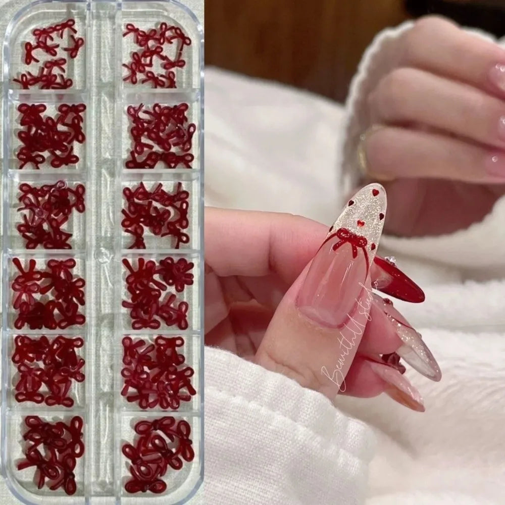 Wine Red Nail Art Decorations 3D Bowknot Burgundy DIY Decoration Zpaxo