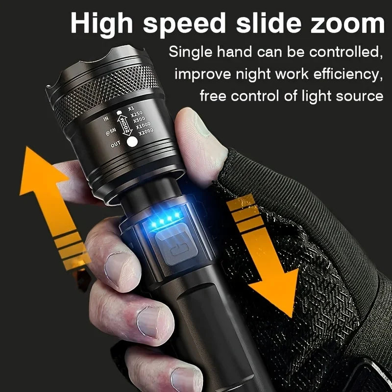 Telescopic Zoom LED Flashlight – USB Rechargeable Tactical Torch