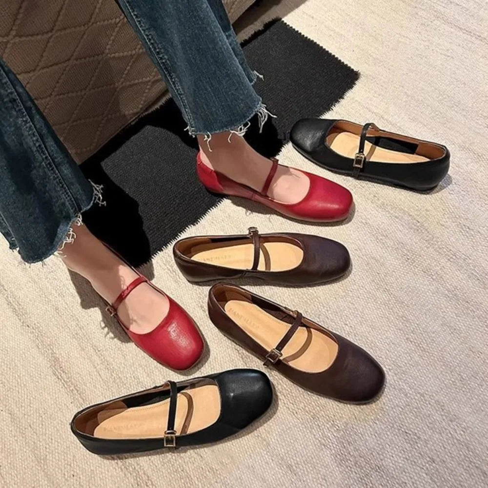 2025 Spring Women Mary Jane Shoes Fashion Square Toe Shallow Slip