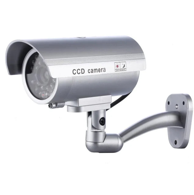 Fake Solar Camera Outdoor CCTV Surveillance Simulation Dummy Camera Home Security Protection Bullet With Flashing LED Light Zpaxo Normal Silver