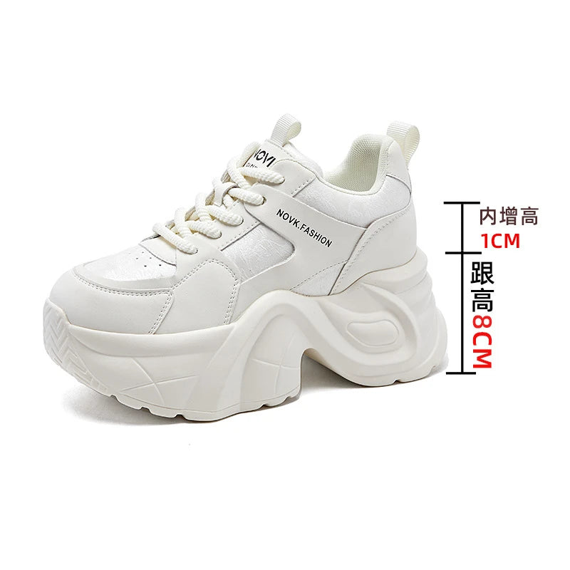 Women's Platform Chunky Sneakers Lace Up Design Sport Tag Detail Two Zpaxo 6701 White 36