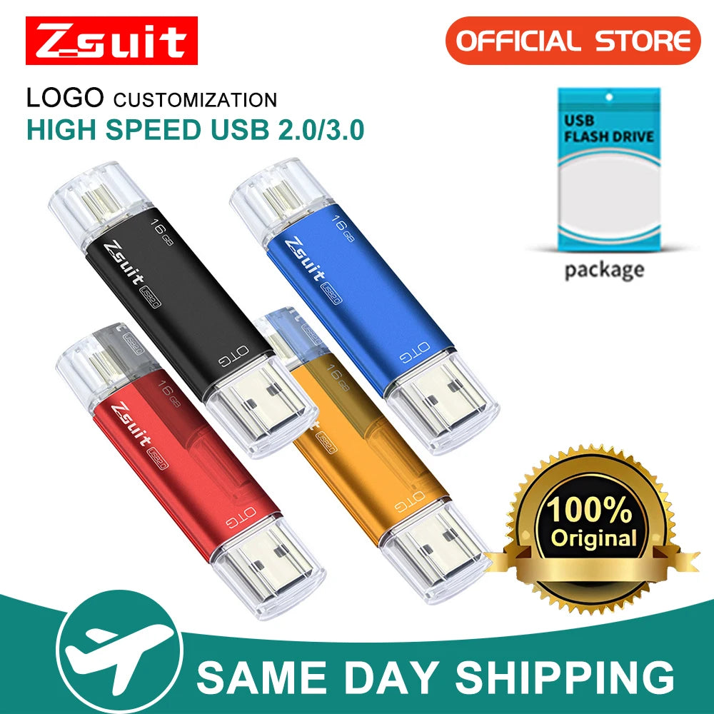 Z-suit USB Flash Drive 2 in 1 type-c Pen Drive 128GB 64GB 32GB 16G USB Stick 3.0 Mobile Pen Drive Metal U Disk Zpaxo
