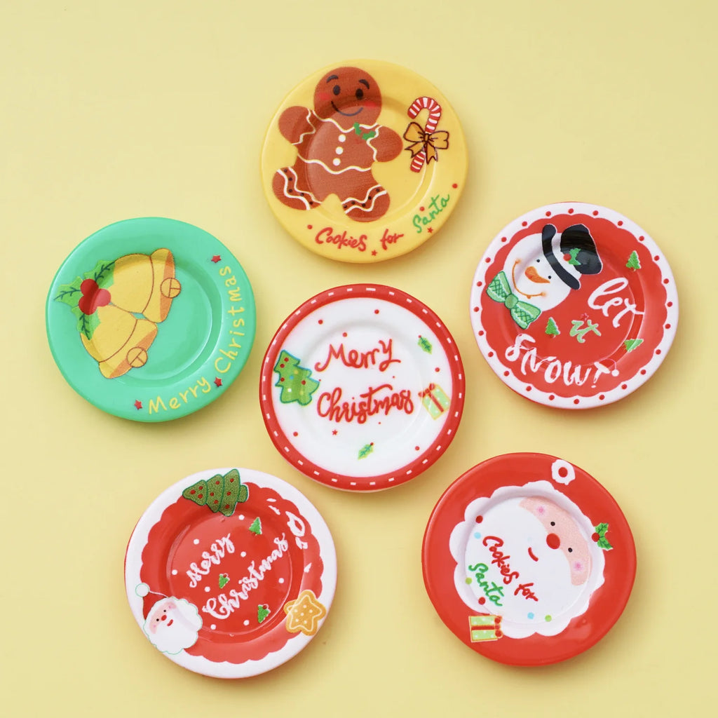 Christmas Plates Model Miniature Desserts Dish Dollhouse Kitchen Ornament Festive Decorations Accessories Coffee/Bread Plate Zpaxo